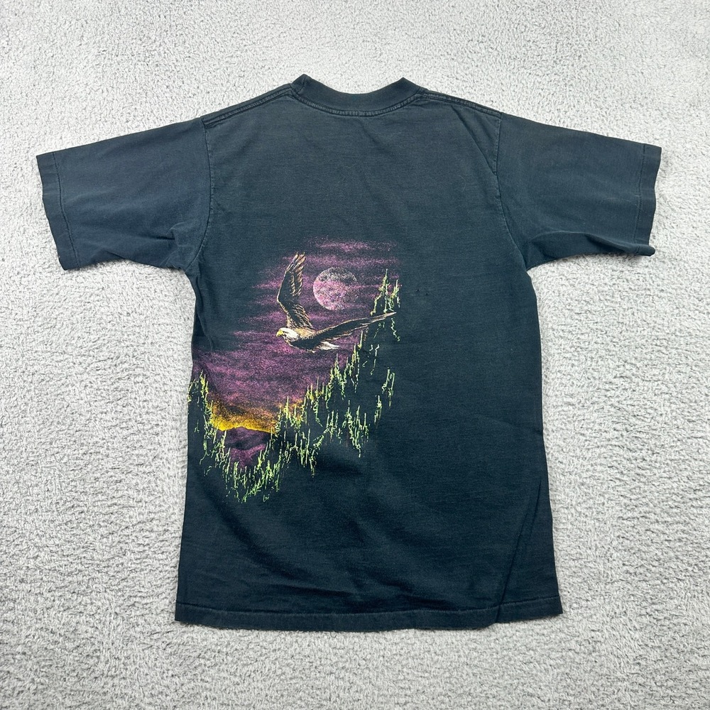 VTG Bald Eagle 80s Single Stitch Crewneck T-Shirt Mens Medium Black Made In USA - Picture 2 of 10